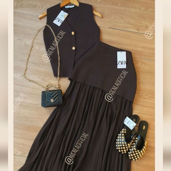 ZARA MIXED PLEATED KNIT SKIRT ONLY THE SKIRT - Picture 1 of 11